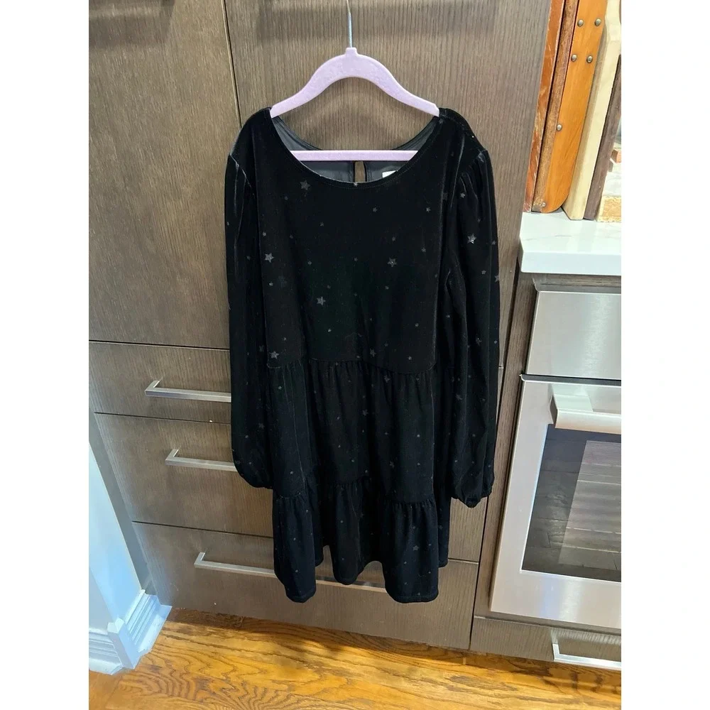 Gap kids black velour shimmer stars dress size XL